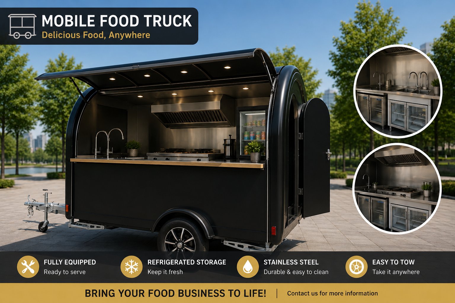 Black burger and fast-food trailer for UK street food