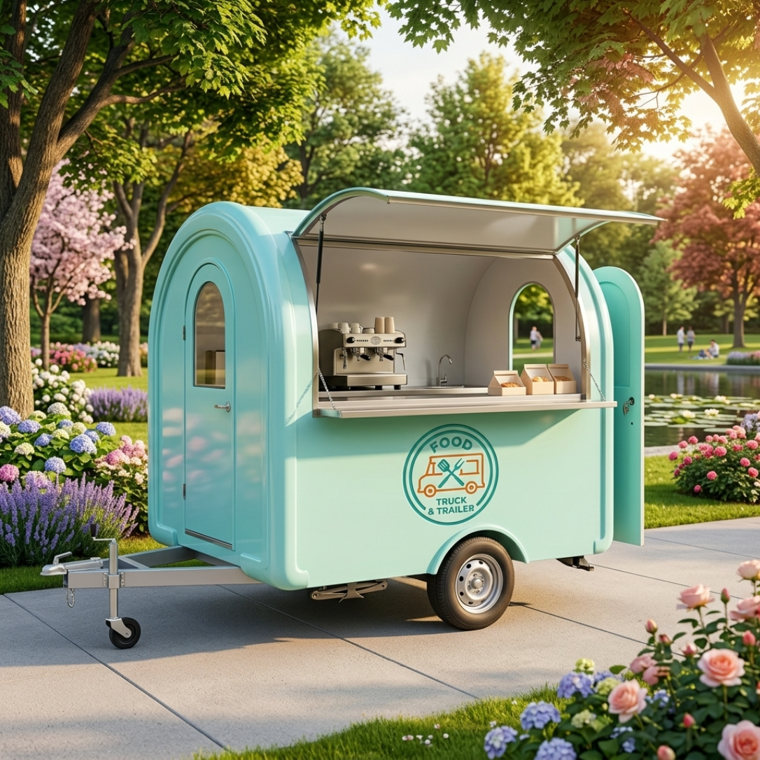 Large mobile catering food truck with serving hatch