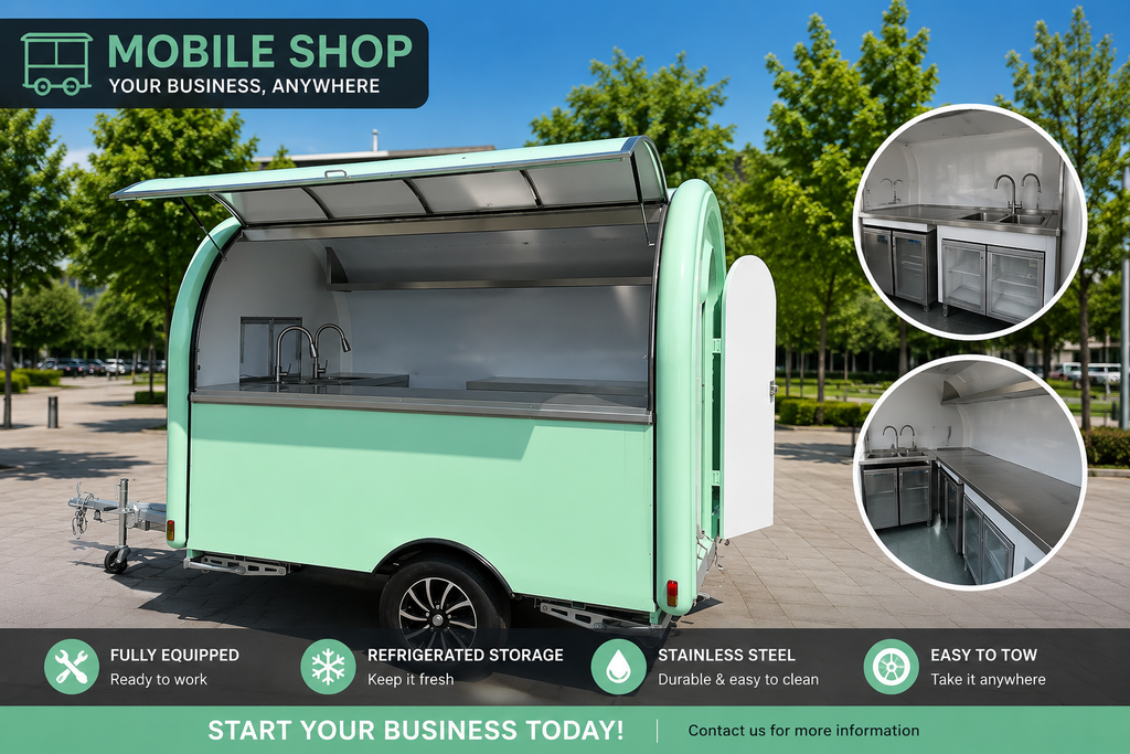 Green food trailer for pizza catering business